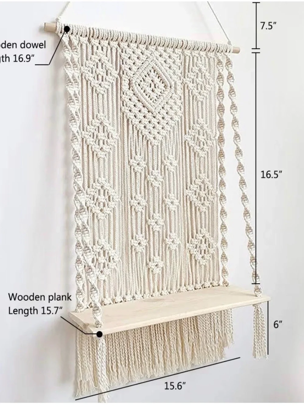 Macramé Wall Hanging Shelf - Cream